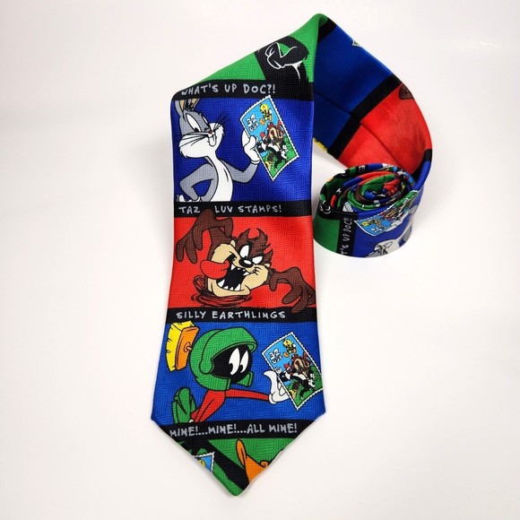 Vintage Men's Necktie Looney Tunes Cartoons Stamp Collection 1997 USA Made - Picture 2 of 5